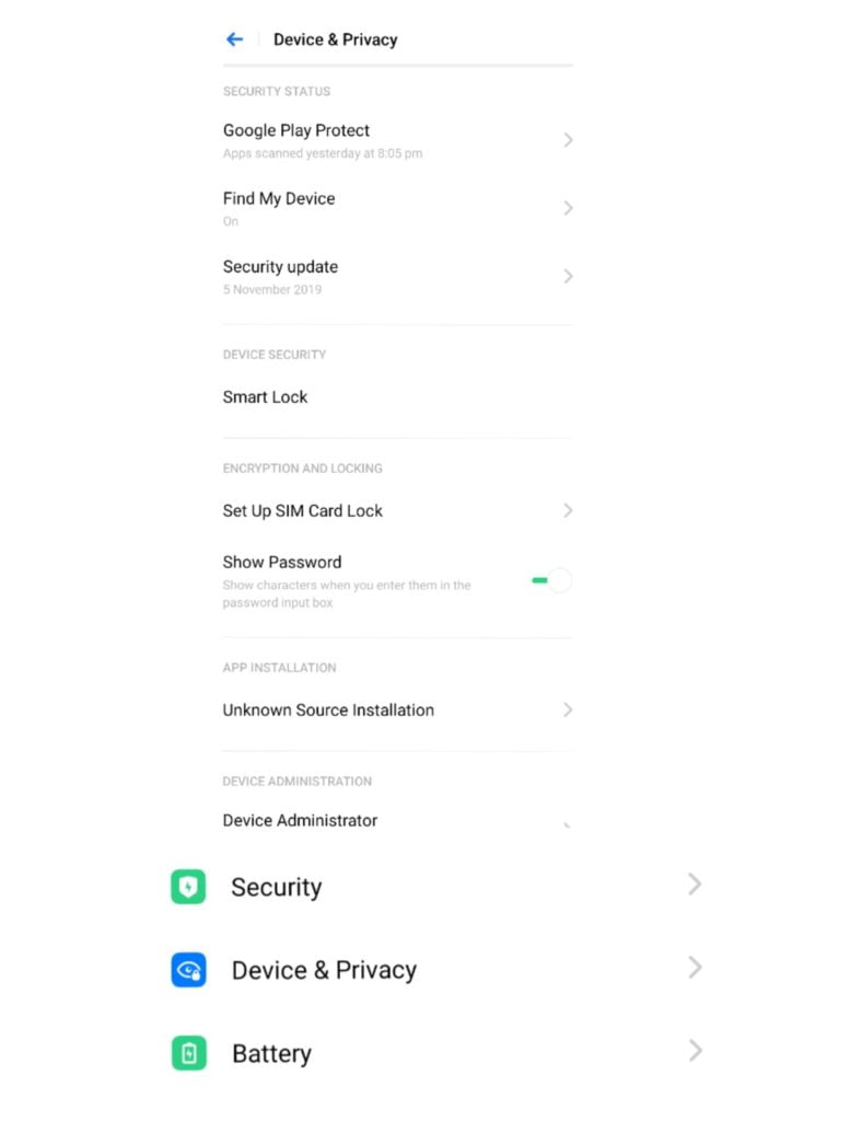 Realme 2 Pro New Device & Privacy Tab After November Security Patch Update | Download Link