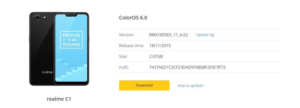 Realme C1 November  Security Patch Update | RMX1805EX_11_A.62 | Download Link