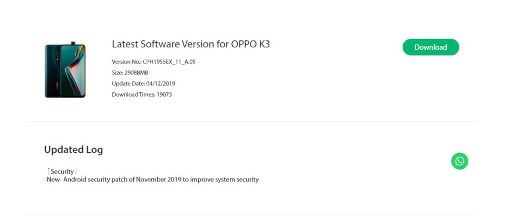 OPPO K3 November Security Patch Update Rolling Out