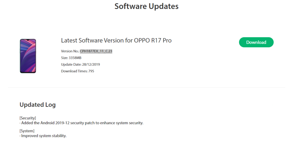 Oppo R17 Pro December Security Patch Update Rolling Out - Realme Updates
