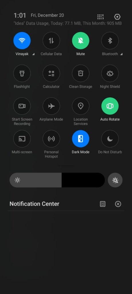 Realme C2 Dark Mode Toggle After December Security Patch Update