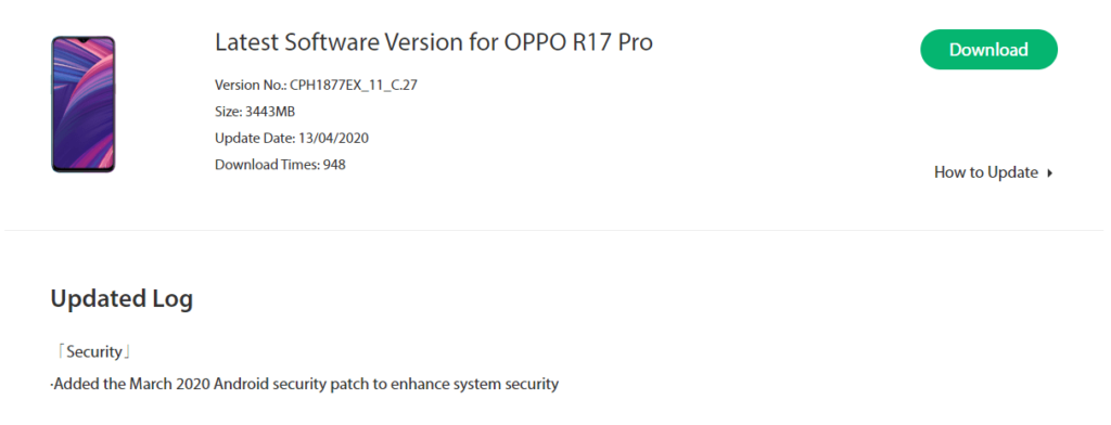 Breaking:- Oppo R17 Pro March Security Patch Update Started Rolling Out [CPH1877EX_11_C.27] - Realme Updates