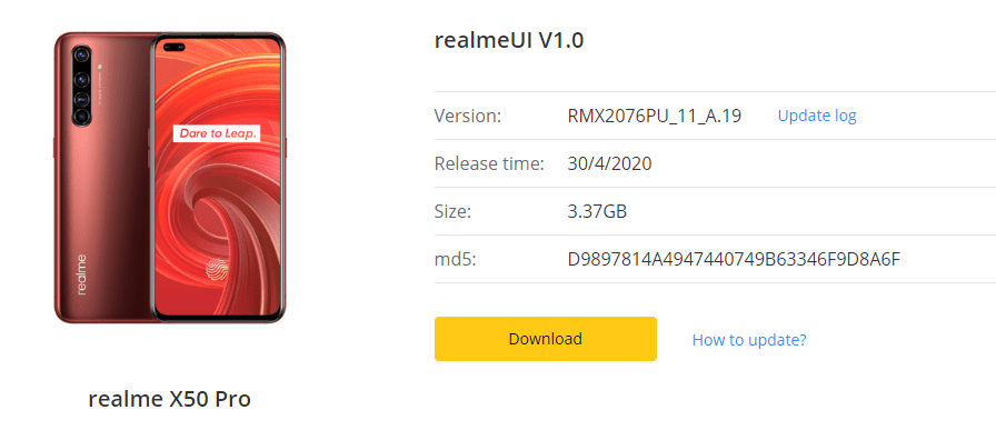 Realme X50 Pro Software Update Page - Realme Updates