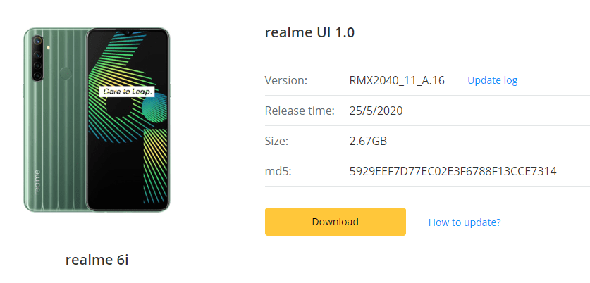 Realme 6i May 2020 A.16 Security Patch Update In Europe Brings Camera Optimization [RMX2040_11_A.16] - Realme Updates