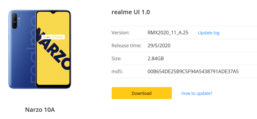 Realme Narzo 10A May 2020 A.25 Security Patch Update In India Brings Camera Optimization [RMX2020_11_A.25] - Realmi Updates