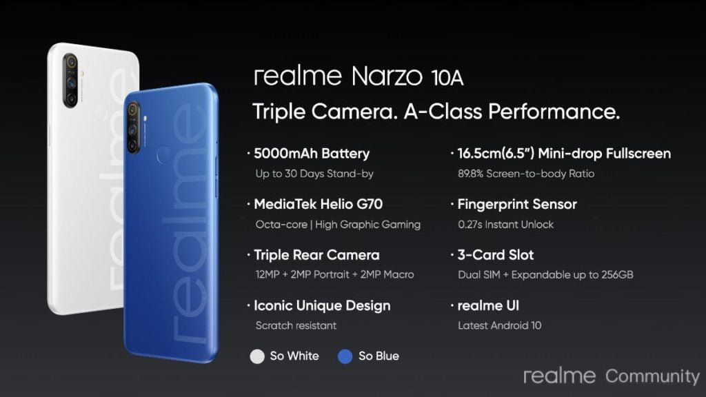 Breaking:Realme Narzo 10A Launched With Mediatek Helio G70 Processor, Triple Rear cameras, 5000 mAh Battery & Pricing Starts INR 8,499 - Realme Updates