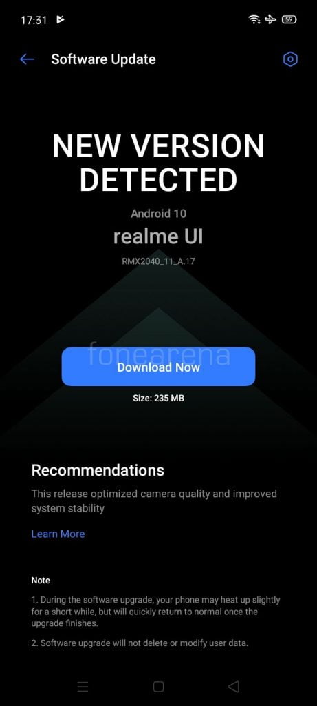Realme Narzo 10 May 2020 A.17 Security Patch Update In India Brings Camera Optimization [RMX2040_11_.17] - Realme Updates