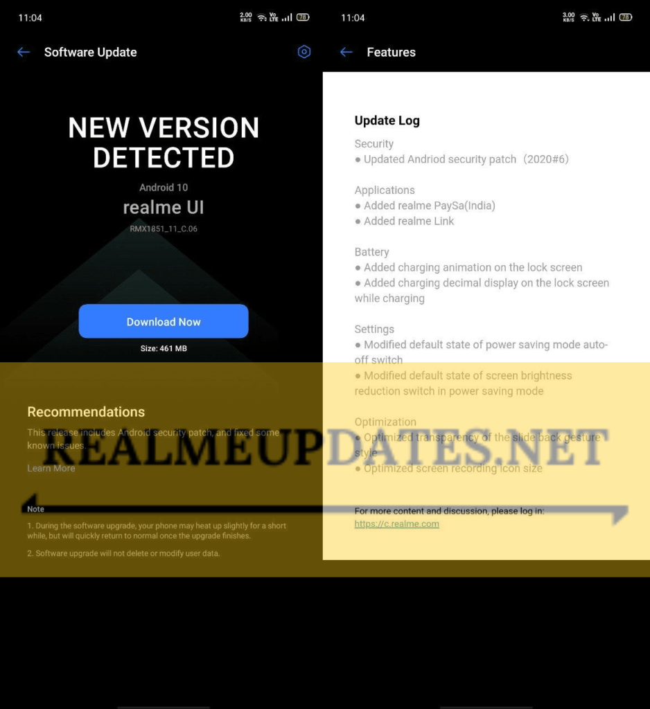 Realme 3 Pro C.06 June 2020 Security Patch Update Software Update Screenshot [RMX1851_11_C.06] - Realme Updates