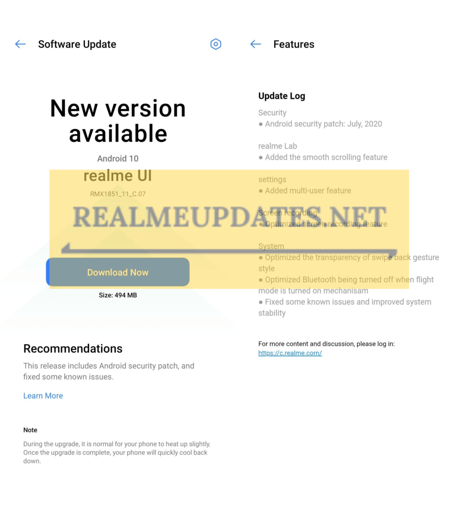 Realme 3 Pro July 2020 Security Patch Update Screenshot [RMX1851EX_11_C.07] - Realme Updates