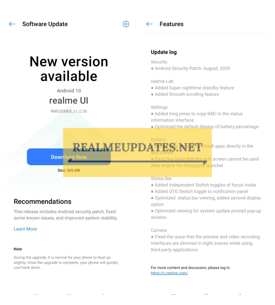 Realme 5i August 2020 Security Patch Update Screenshot - Realme Updates