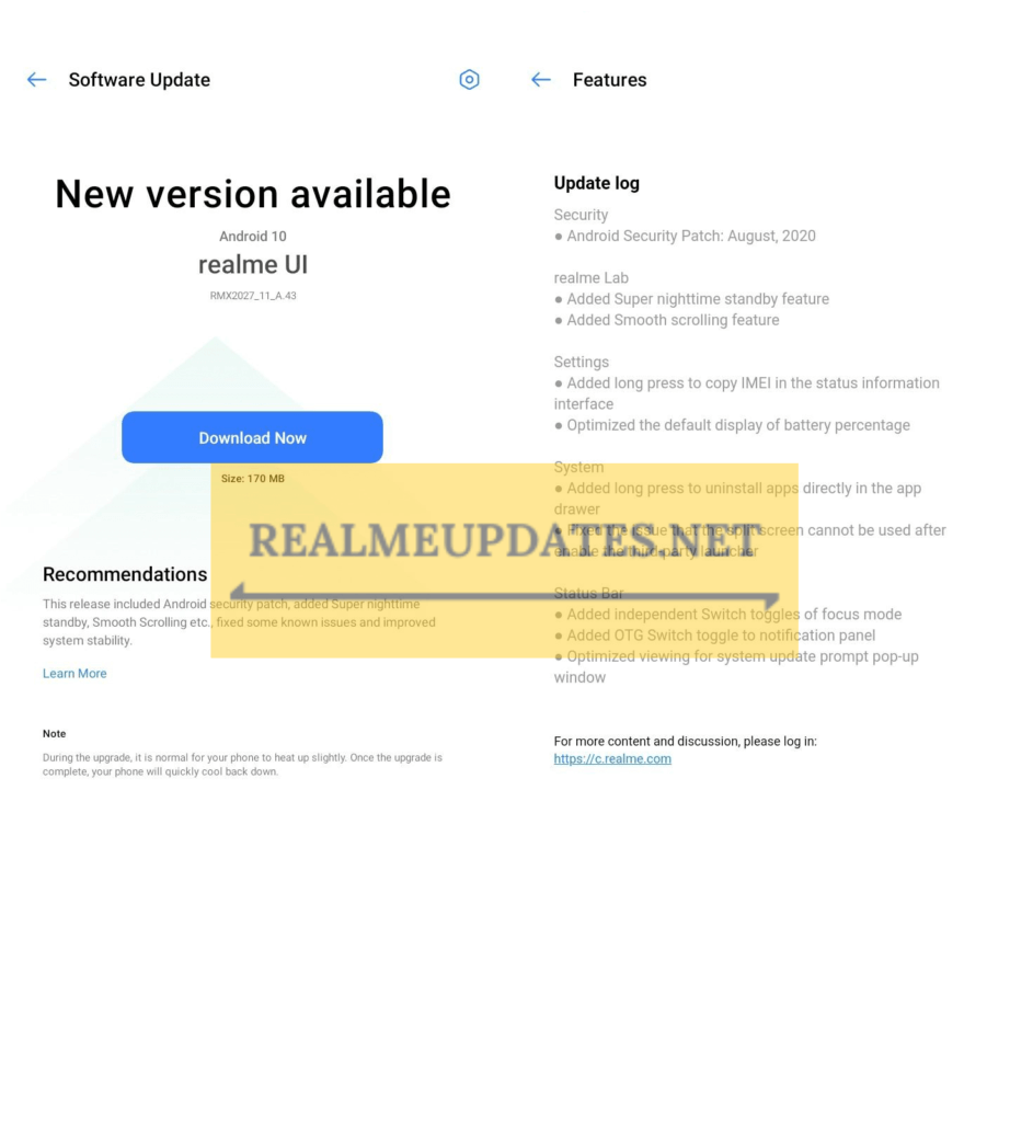 Realme C3 September 2020 Update Released In India Brings August Android Security Patch, Added OTG Switch Toggle, Super Night-time Standby, Smooth Scrolling Feature & More [RMX2020_11_A.43] - Realmi Updates