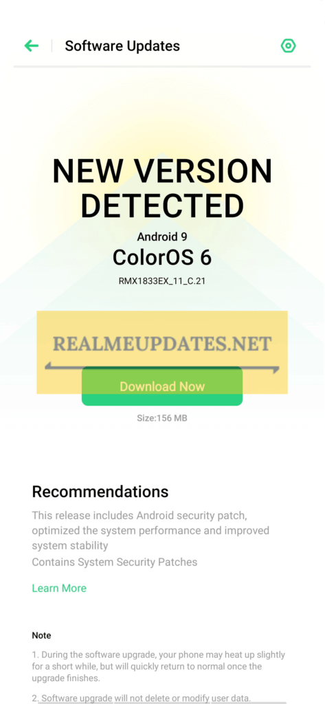 Realme U1 August 2020 Security Patch Update Screenshot - Realme Updates