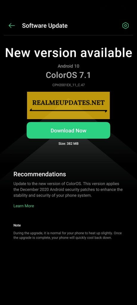 Oppo F15 December 2020 Update Screenshot - Realme Updates