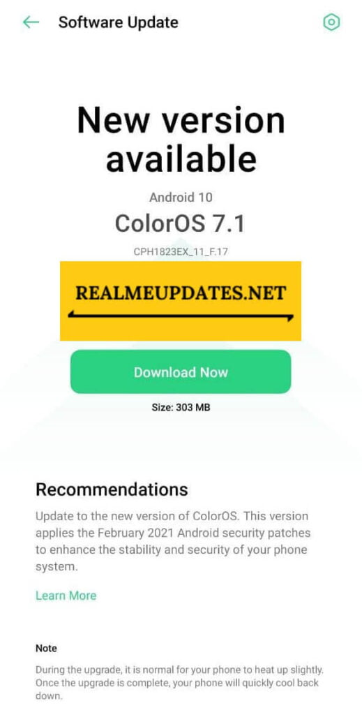 Oppo F9 Pro February 2021 Security Update Screenshot - RealmeUpdates.Net