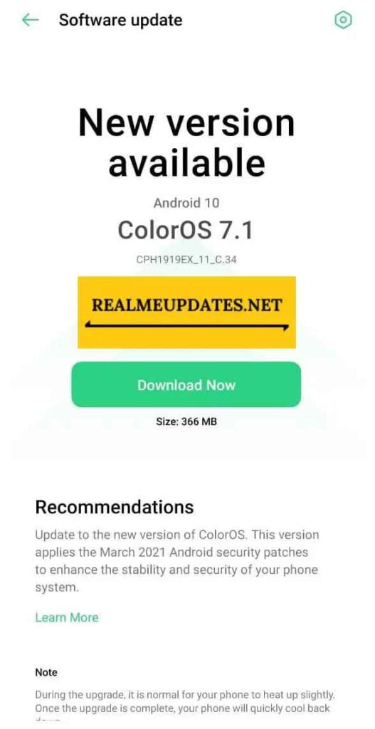 Oppo Reno 10X Zoom March 2021 Security Update Screenshot  -Realme Updates