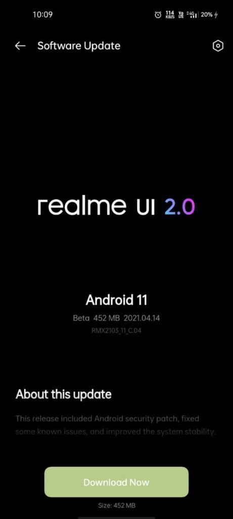 Realme 7i Realme UI 2.0 Android 11 Beta 1 Update Screenshot - Realme Updates