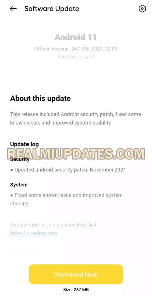Realme 8s 5G November 2021 Security Update Screenshot - RealmiUpdates.Com