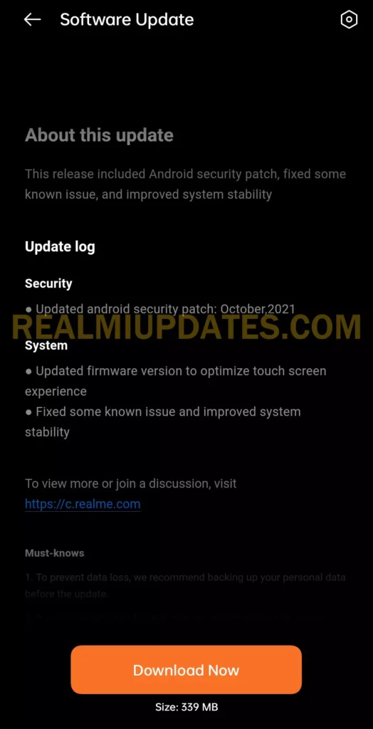 Realme 8s 5G October 2021 Security Update Screenshot - RealmiUpdates
