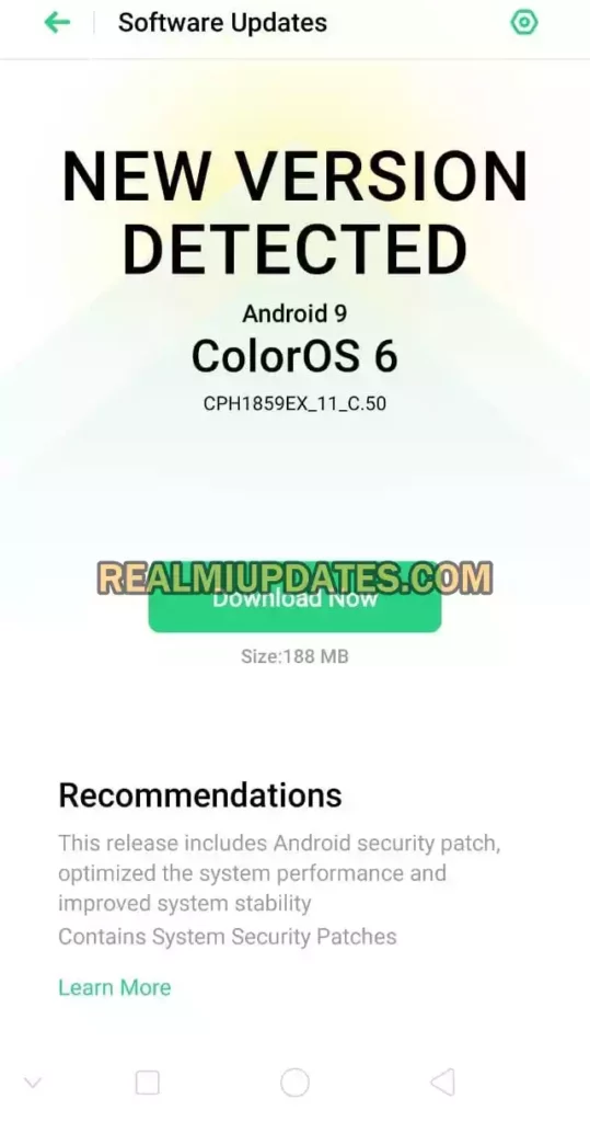 Realme 1 October 2020 Security Update Screenshot - RealmiUpdates.Com