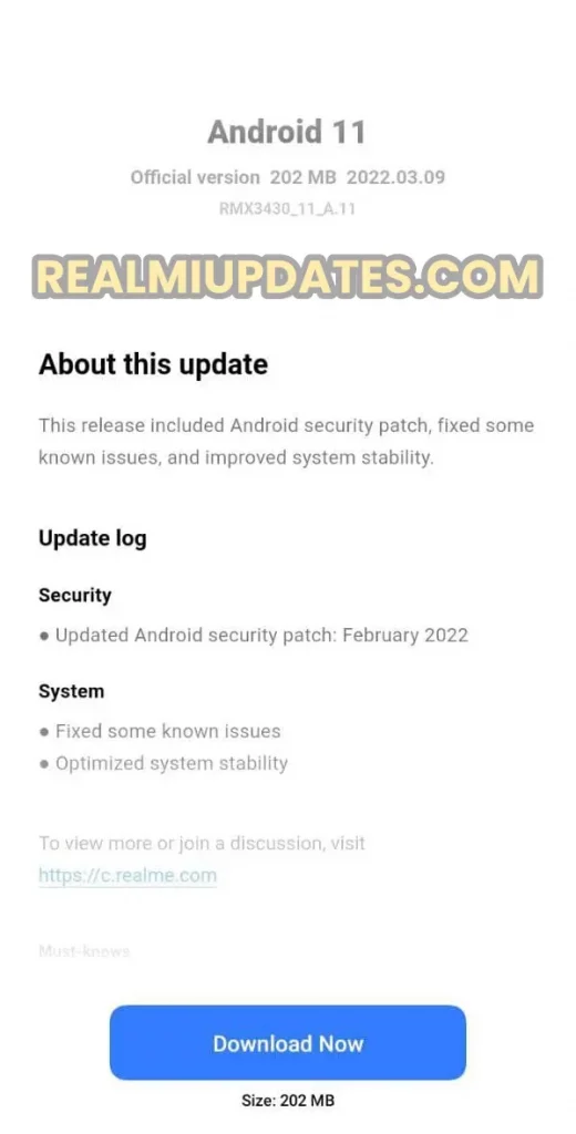 Realme Narzo 50A February 2022 Security Update Screenshot - RealmiUpdates.Com