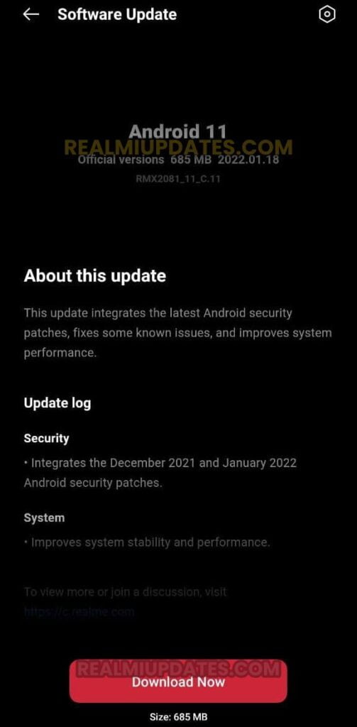 Realme X3 SuperZoom January 2022 Security Update Screenshot - RealmiUpdates.Com