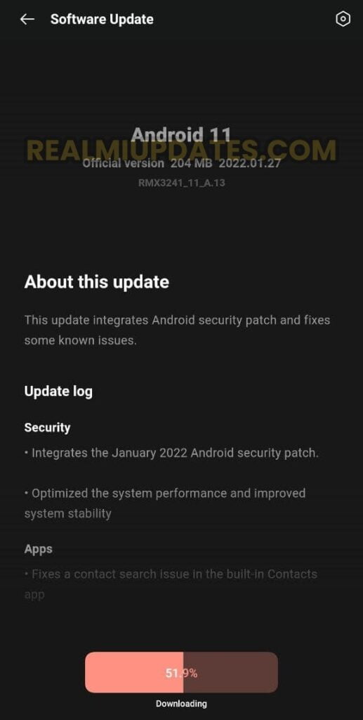 Realme 8 5G January 2022 Security Update Screenshot - RealmiUpdates.Com
