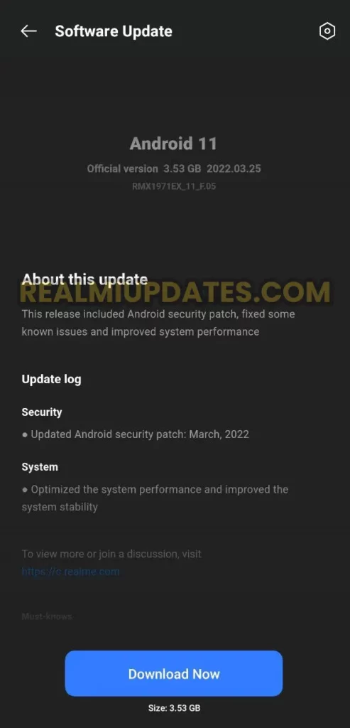 Realme 5 Pro March 2022 Security Update Screenshot - RealmiUpdates.Com